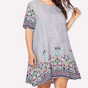 Pinstripe and flower print tunic dress